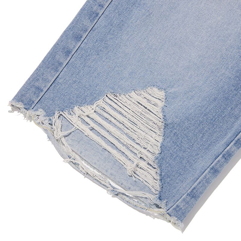 DAMAGE HALF DENIM PANTS [LIGHT BLUE]