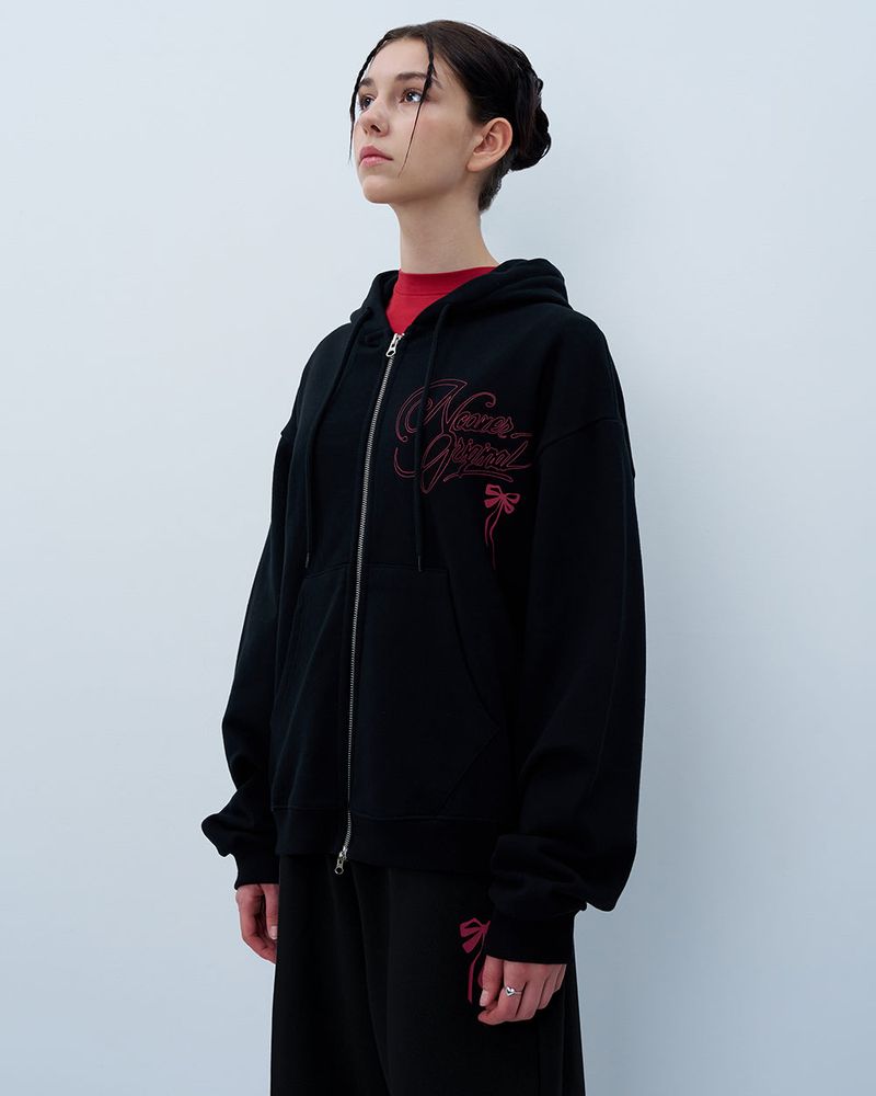 PINK RIBBON LOGO HOODIE ZIPUP-BLACK