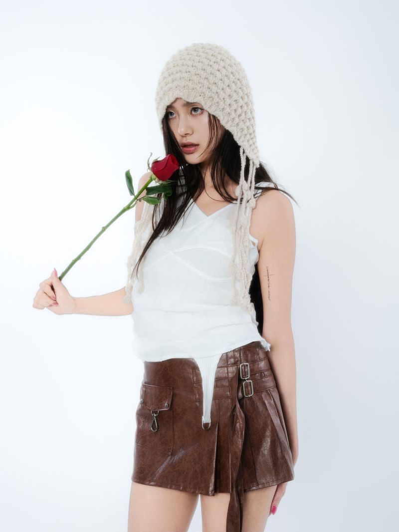 PLEATES WRAP SKIRT [BROWN]