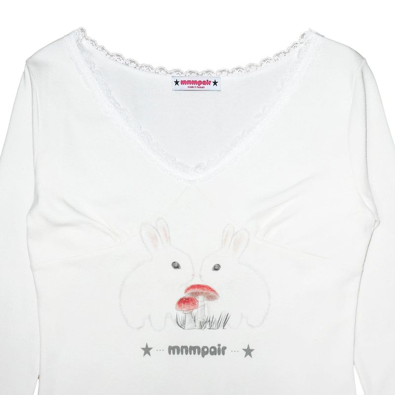 Rabbit Lace V-Neck Tee [White]
