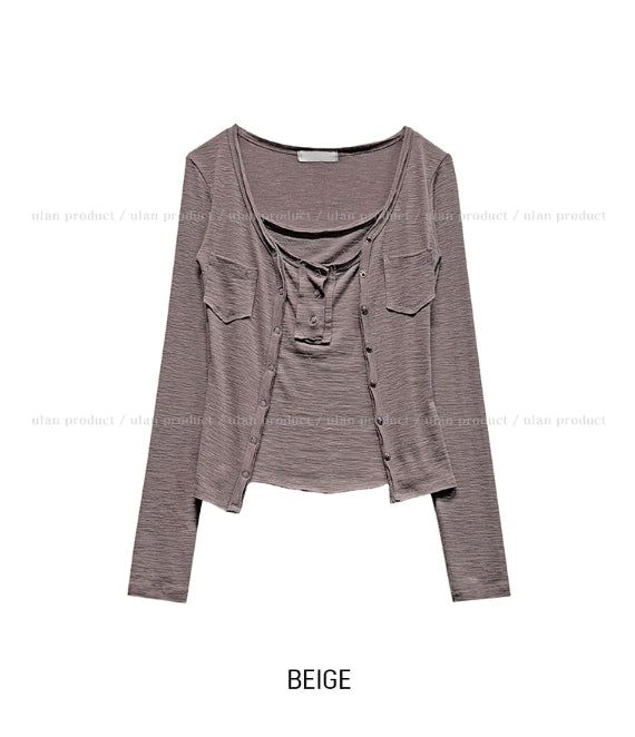 Ropi Pocket Cutting Sleeveless Cardigan Set