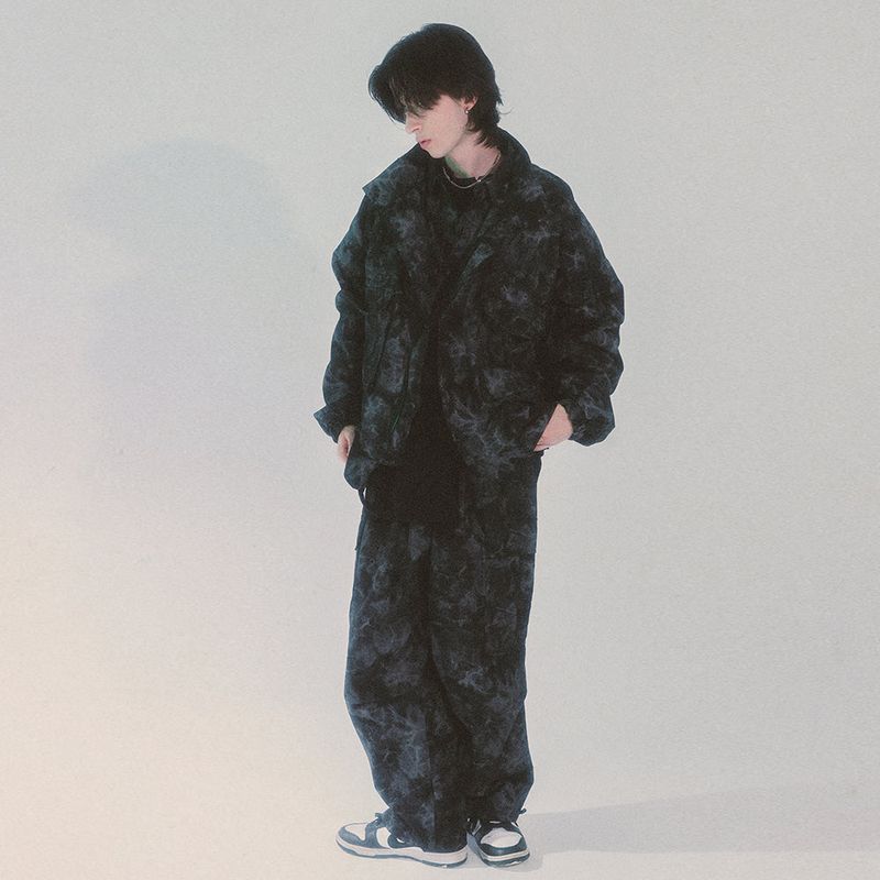 tie-dye wide cargo pants_black