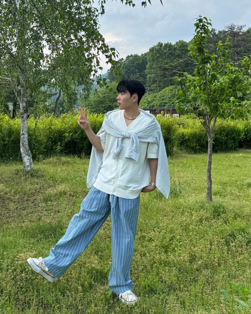 リネンストライプバンドパンツ