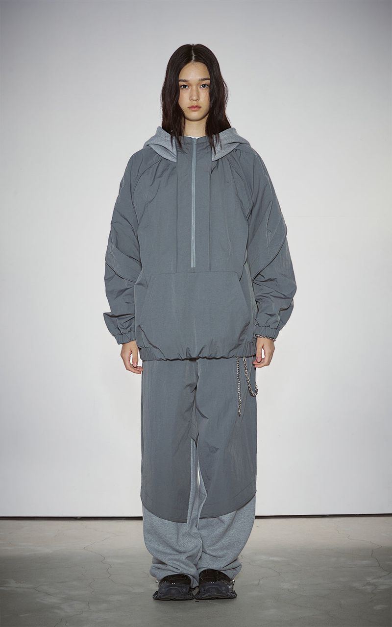 PIPPING MIX ANORAK HOODIE_GRAY