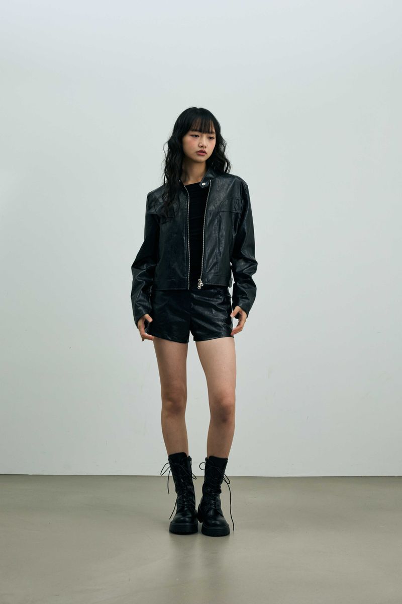 CLARI FAUX LEATHER JACKET / BLACK