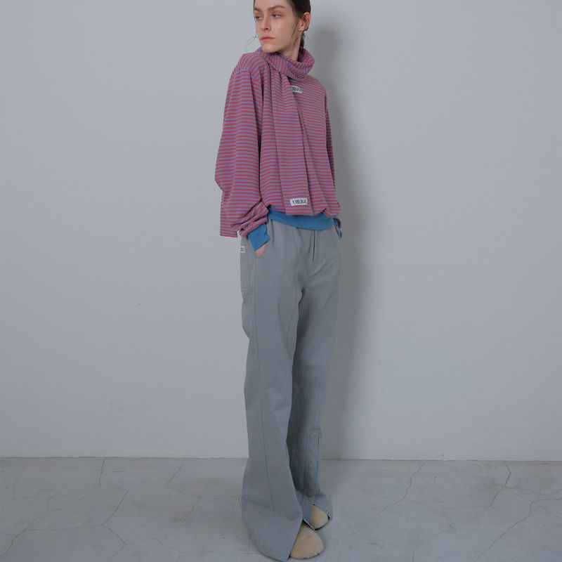 Gray Slit Snap Long Pants