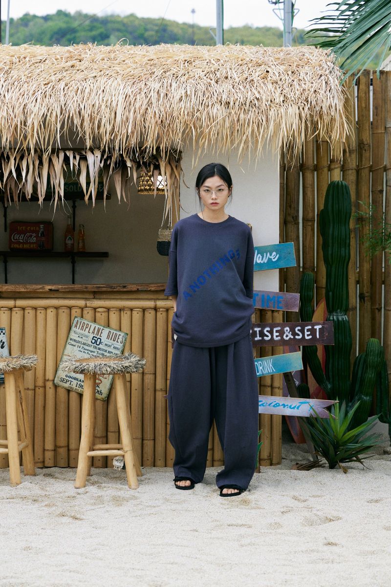 DIAGONAL PIN-KNIT 1/2 BOX TEE (Charcoal)