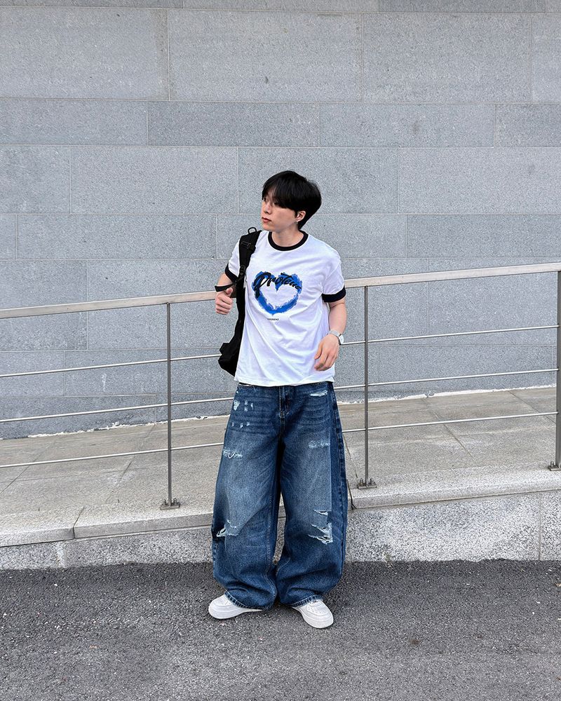 Part Blue Wash Distressed Denim