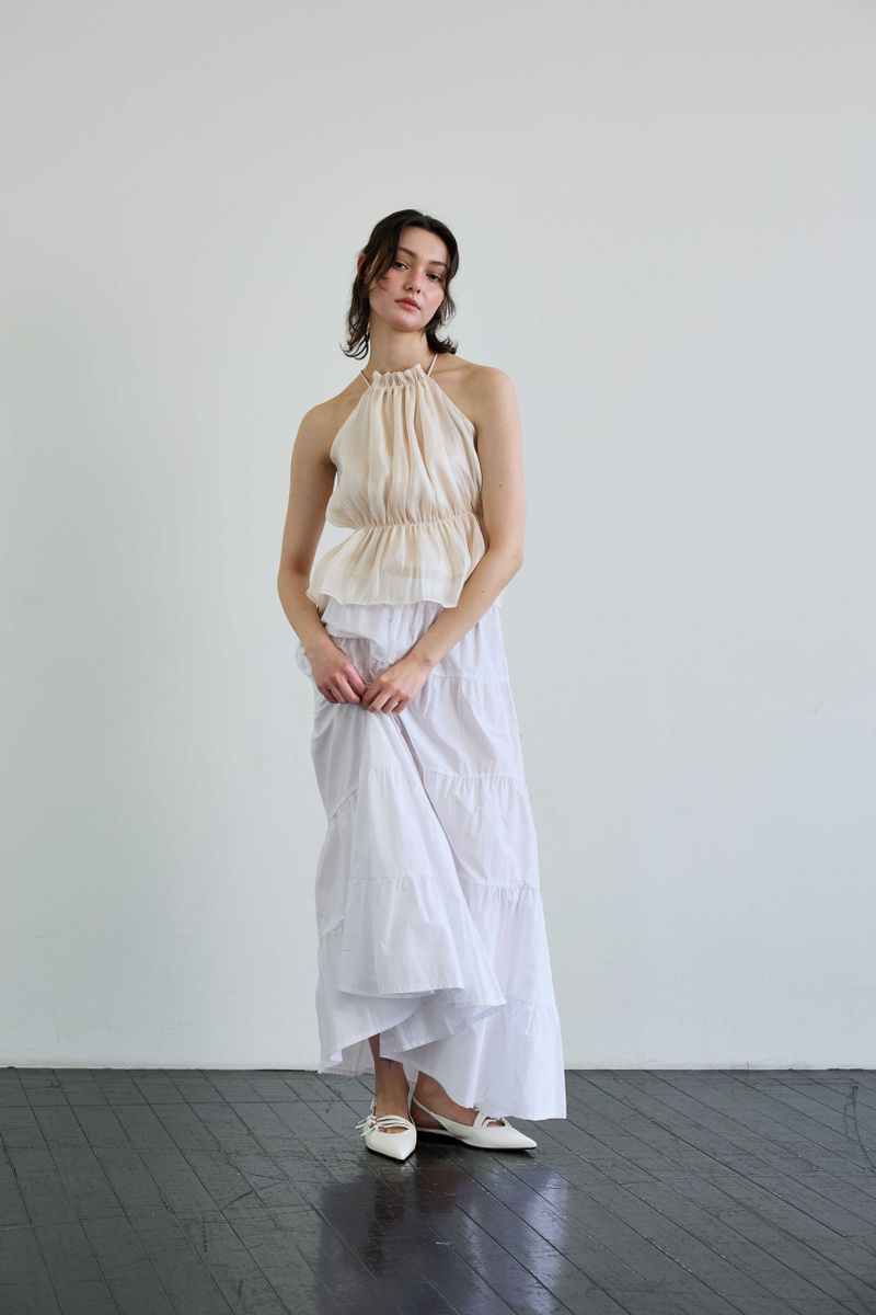 PEARL HALTERNECK TOP / IVORY