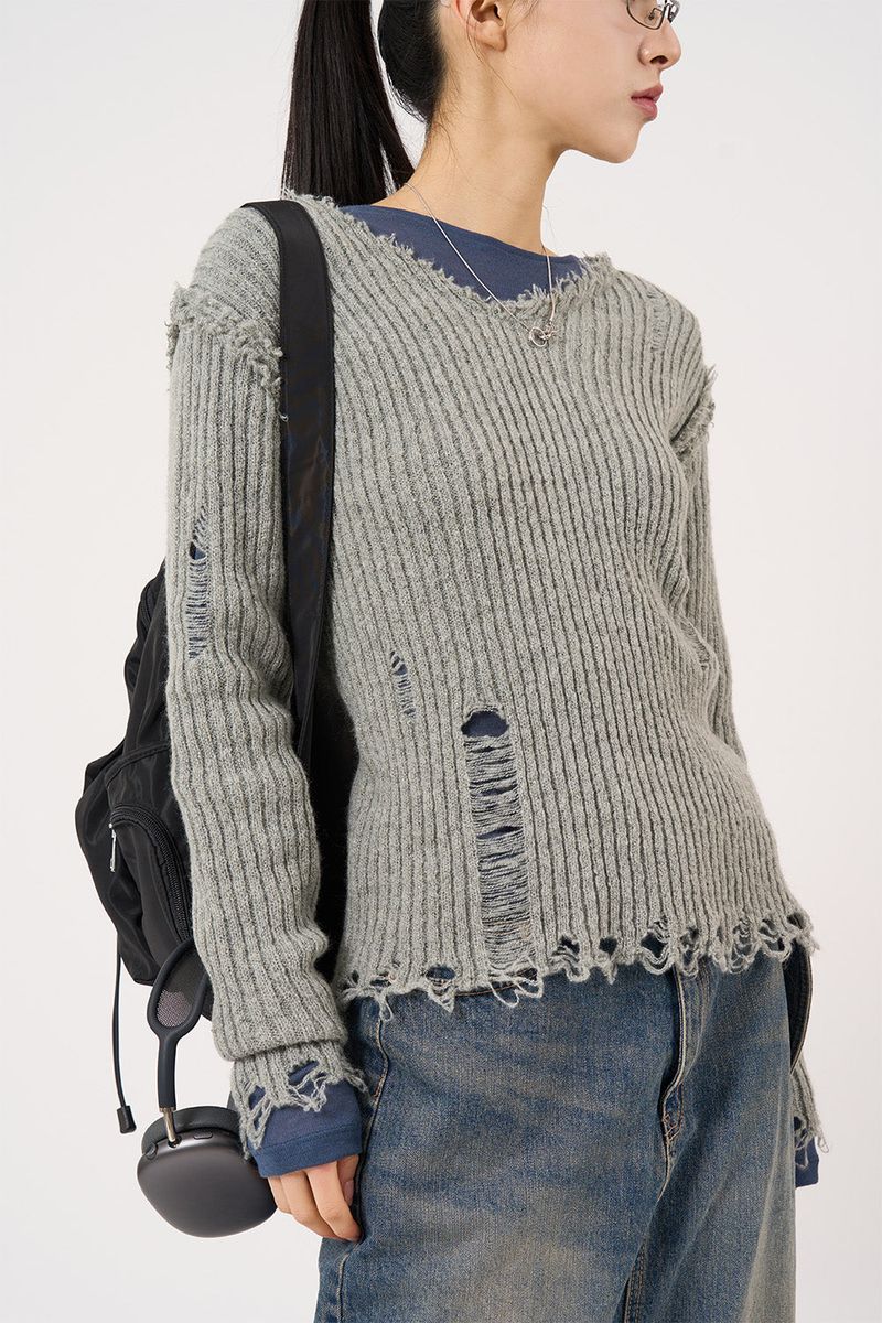 Raucohouse(ラウコハウス)の「Linda wool damage V-neck knit(Tops)」