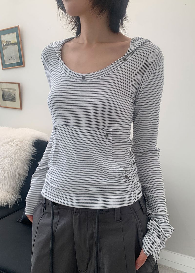 eon（イオエン）の「RIVET STRIPE HOOD TEE（Tops）」