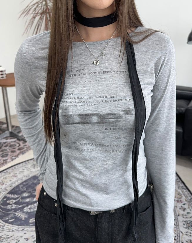 Marron Print Tension Long Sleeve Tee