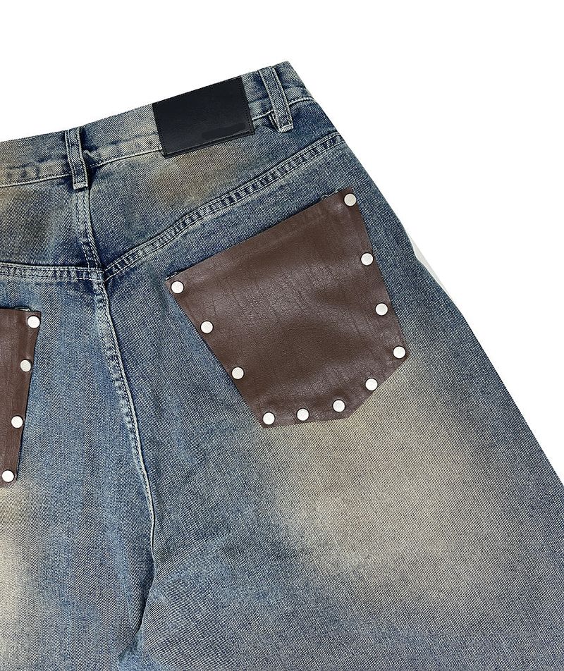 No.1249 back leather wide denim PT
