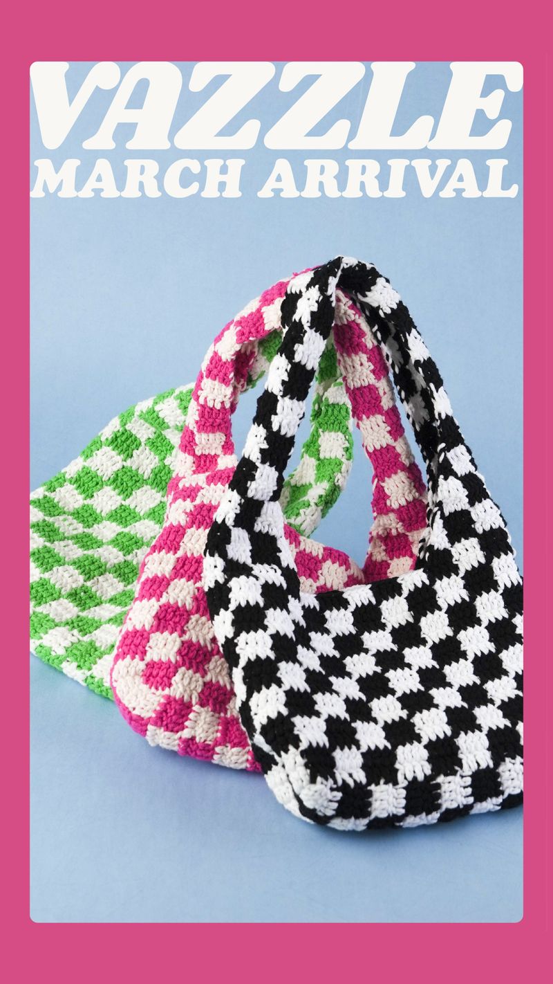 【MADE】Hot pink Classic Checkered Small Crochet Bag