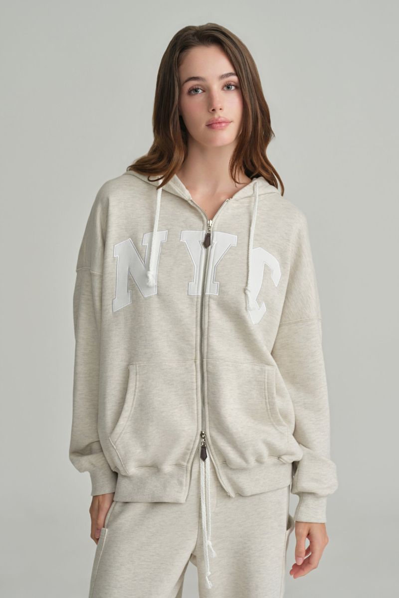 NYC hooded zip-up, Light Melange