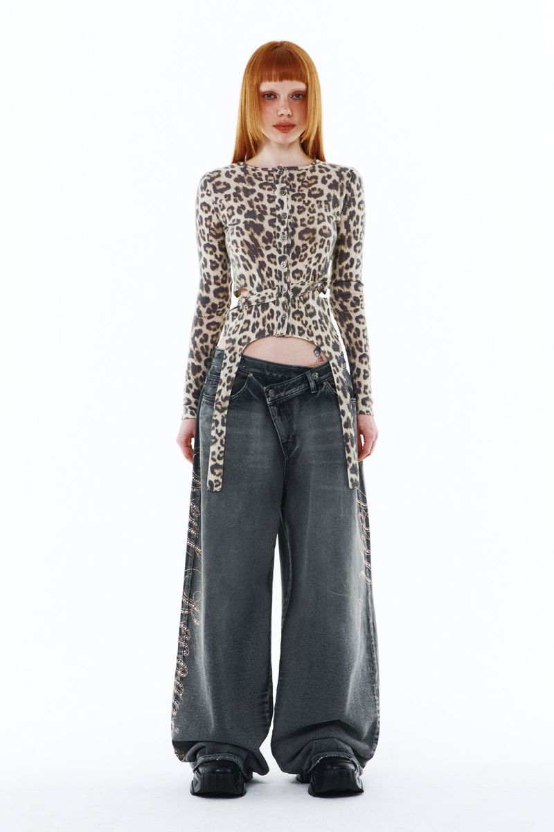 YEEL SIDE CUBIC DENIM PANTS GREY