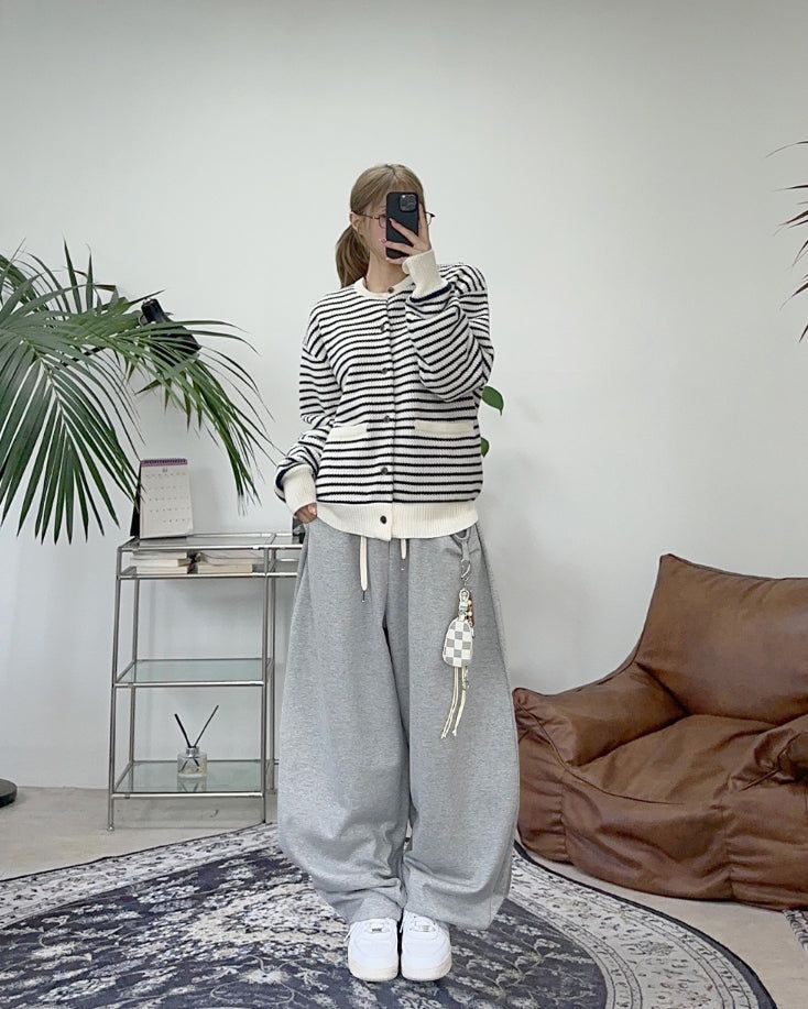 ラベールワッフルストライプカーディガン