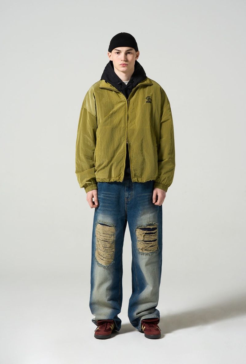 NYLON COLLAR WINDBRAKER - OLIVE