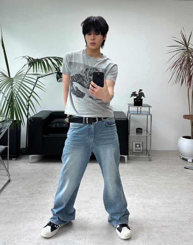 Record semi-flare denim pants