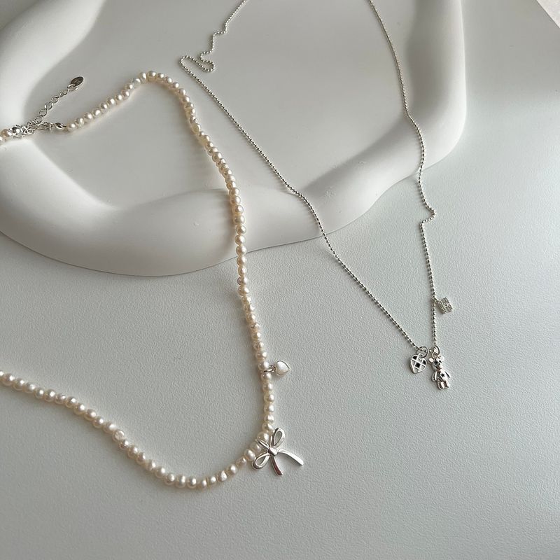 reu Ballet Core Ribbon Wedding Guest Look 925 Freshwater Pearl Embroidery Silver Heart Necklace