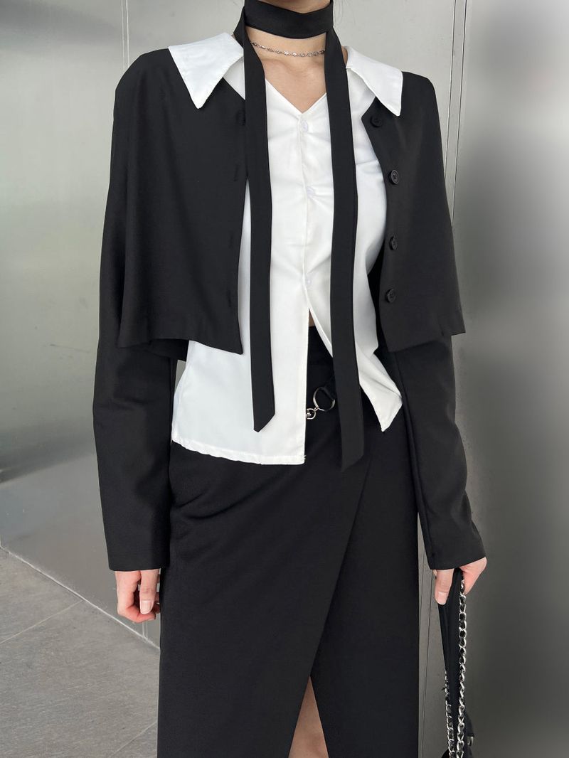 Opening V-neck basic silhouette long sleeve shirt (2 colors)
