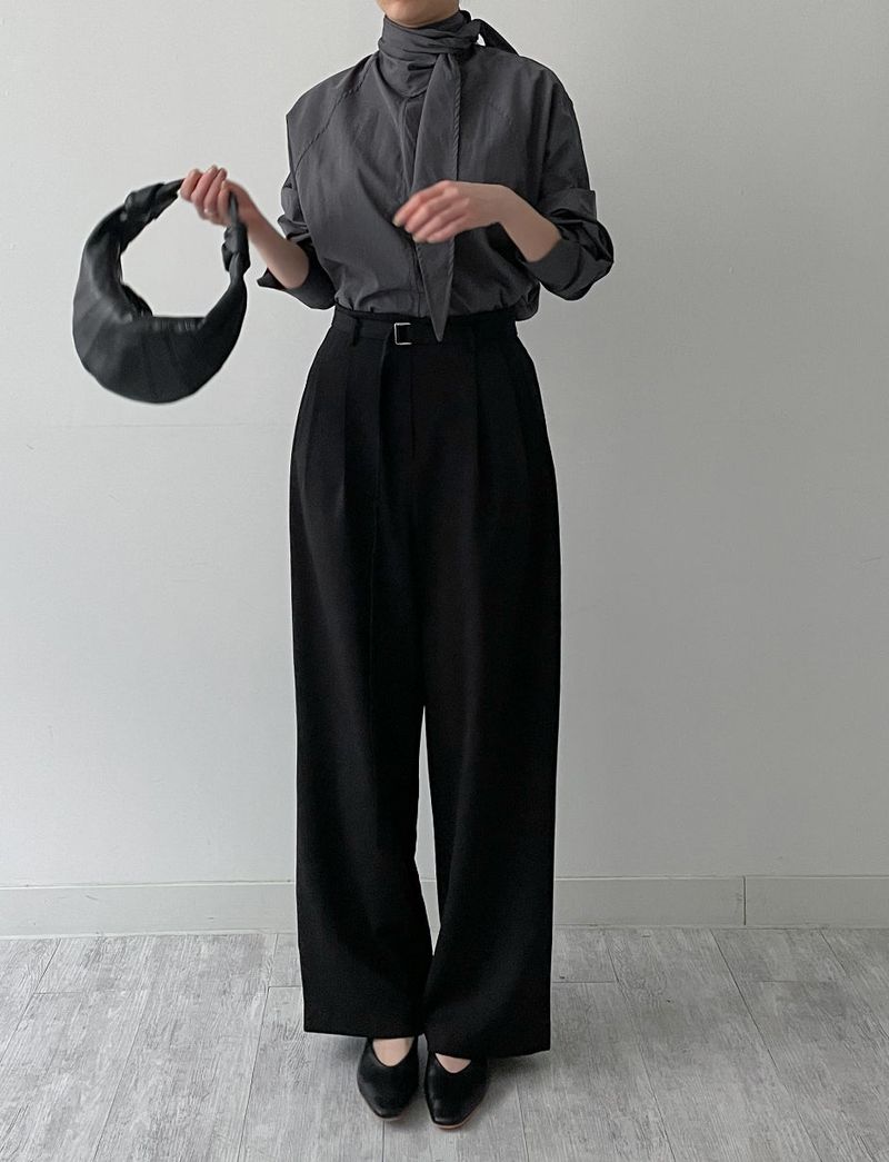 Marron Belted Two-Tuck Wide Slacks