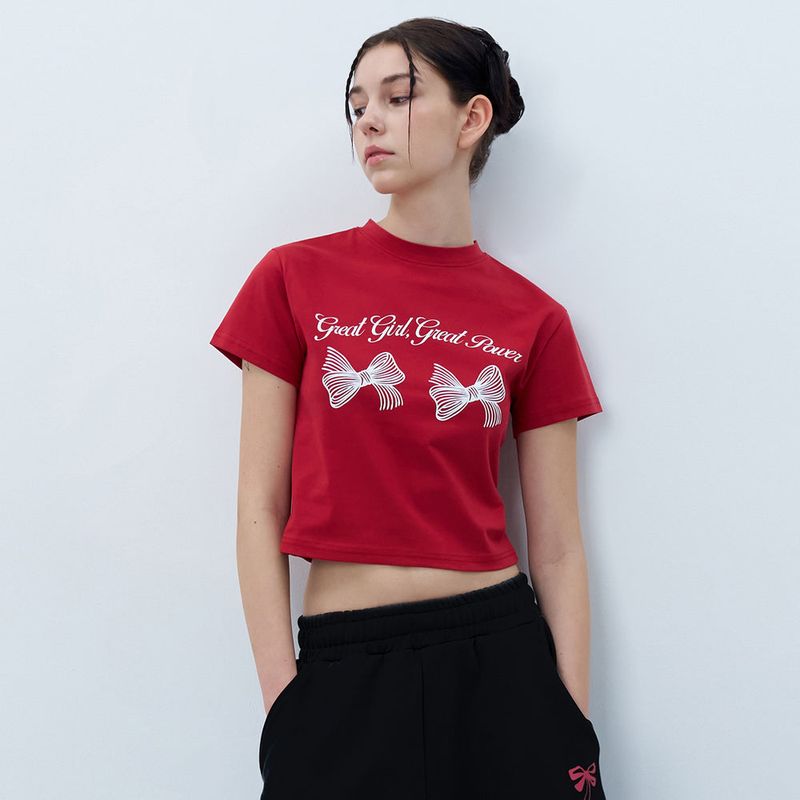 NCOVER(エンカバー)の「TWIN RIBBON CROP TSHIRT-RED(Tops)」
