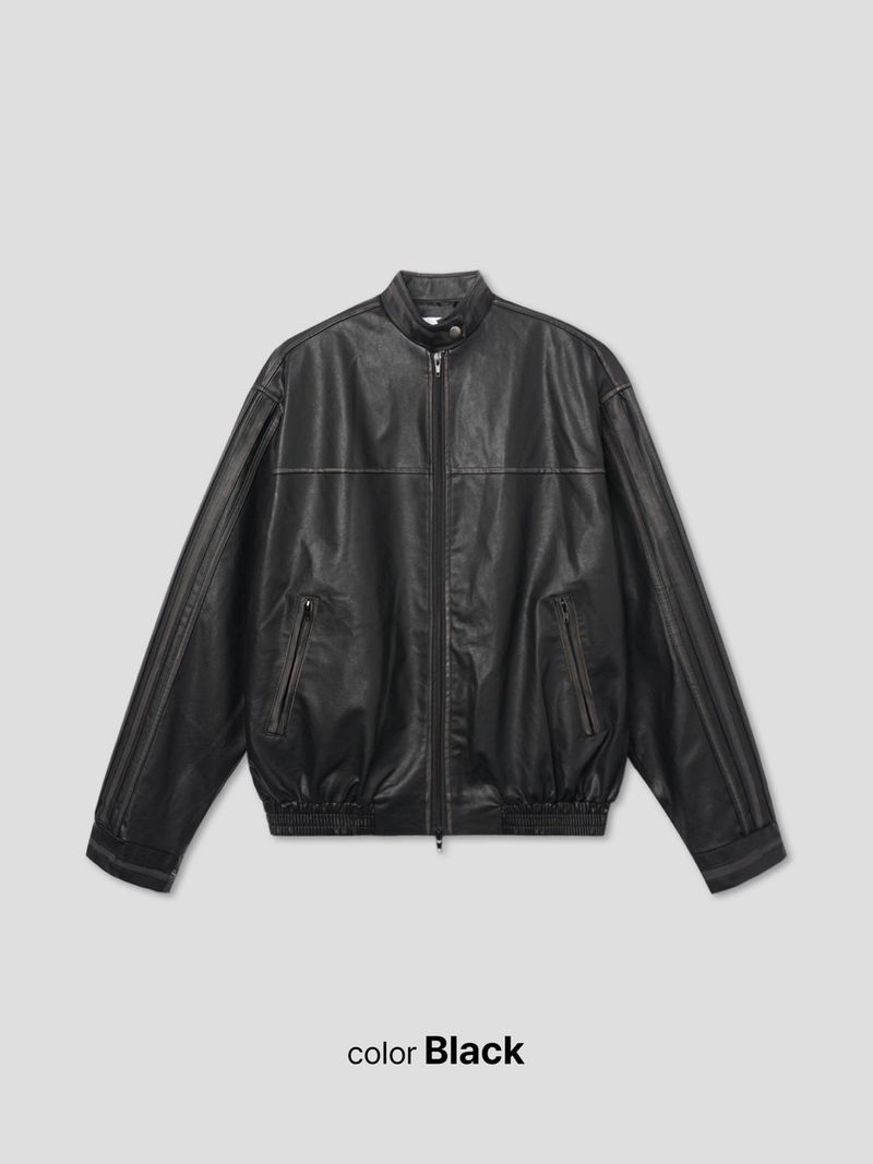 LMN deep washing leather crop jacket (2 colors)