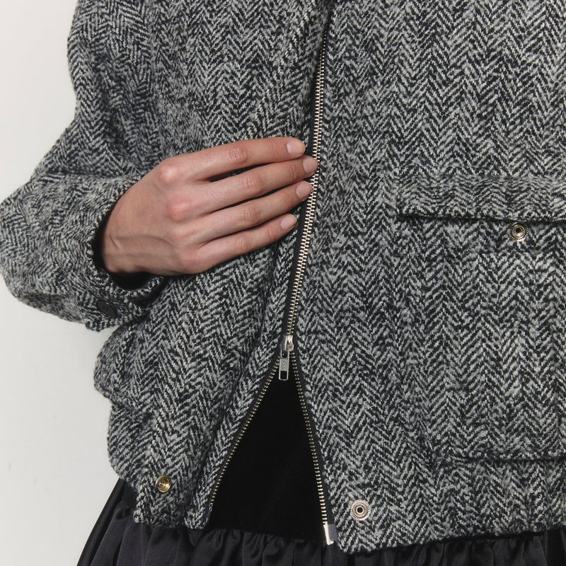 Herringbone Wool Bomber Jacket _ Grey