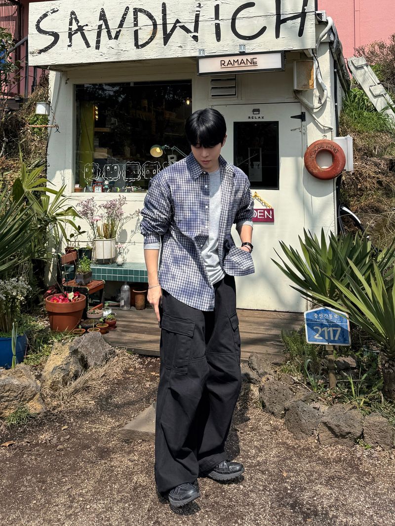 Leon vintage washing checkered shirt