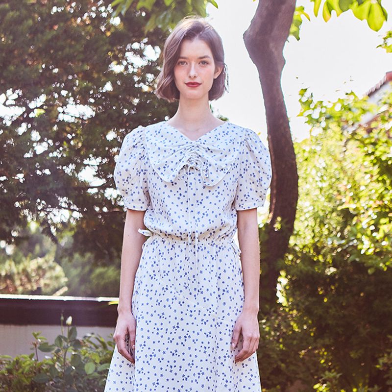 Shirring Ribbon Unbalanced Dress