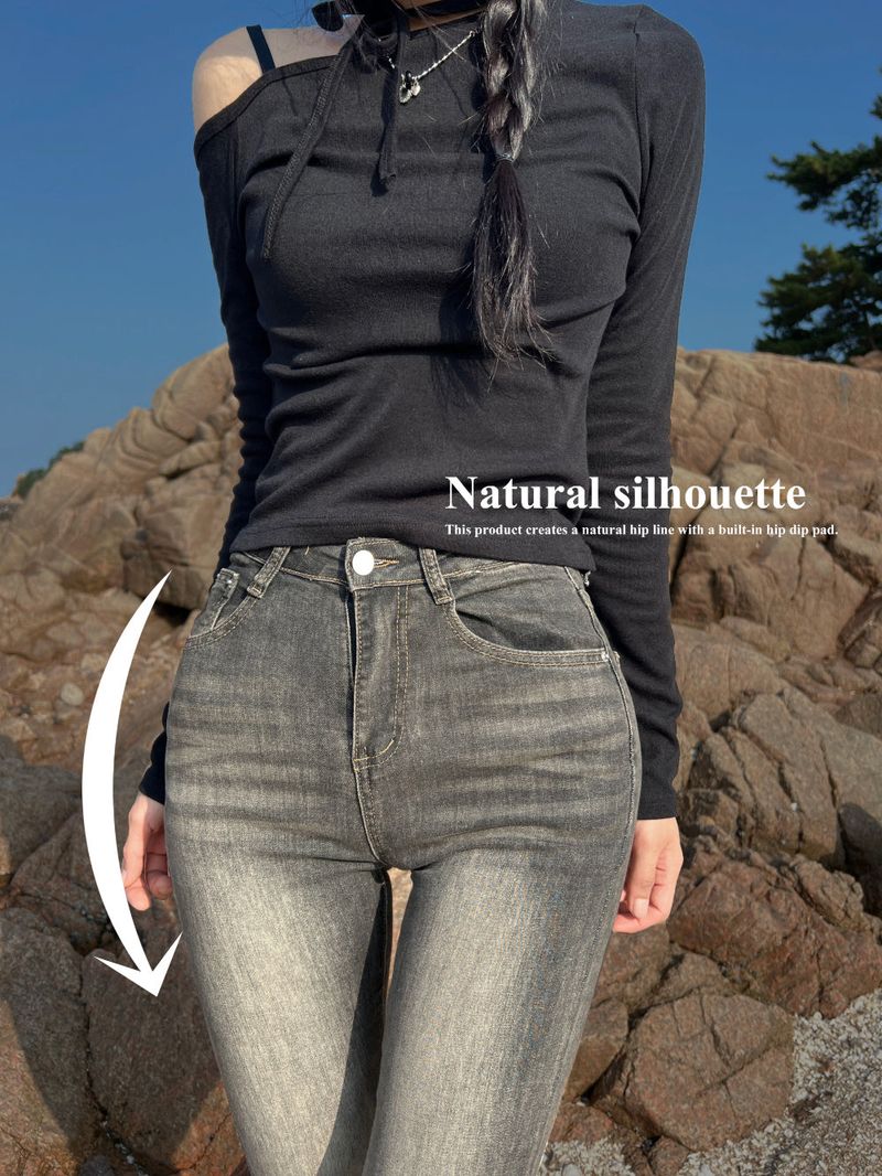 LONG & SLIM FIT Slit detail bootcut high waist hip deep pad long denim pants (3 colors)