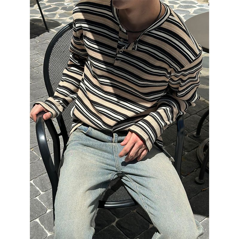 [F/W] Multi stripe henry neck long sleeves (3color)