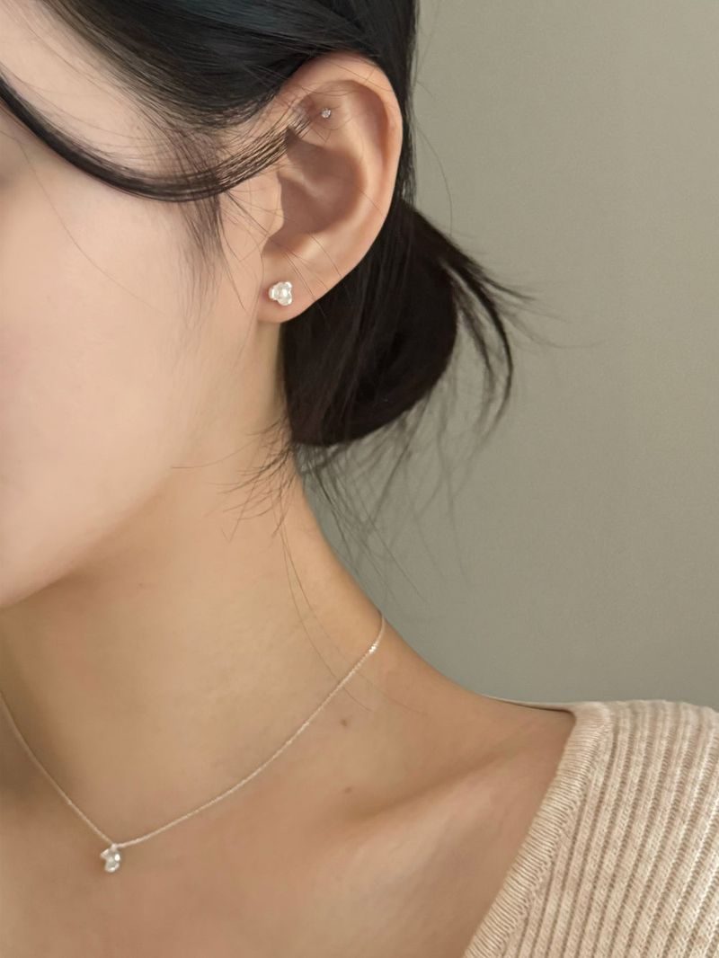 [Silver 925] Mini Pearl Earrings Necklace Set 
