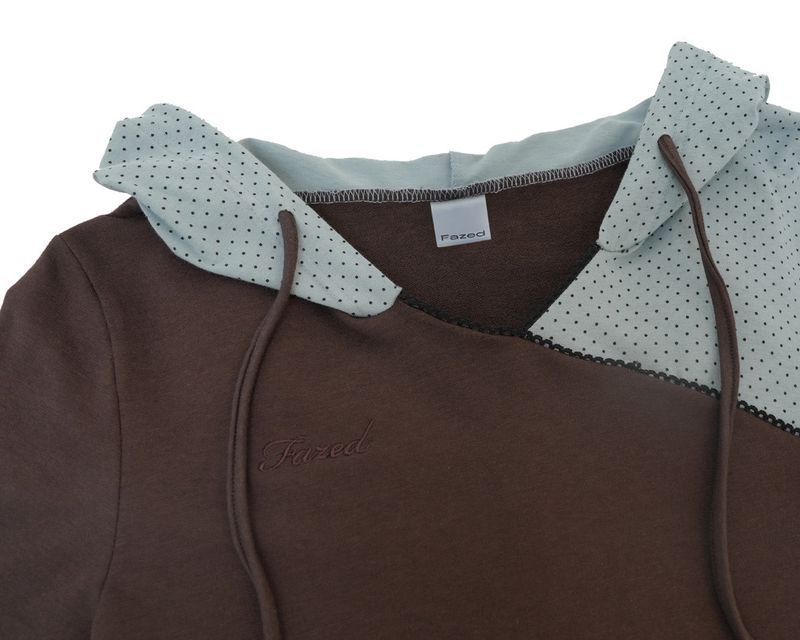dot wrap layered hoodie / brown