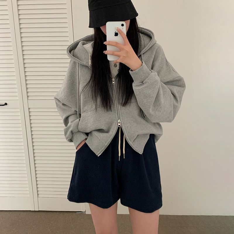 [BELLIDE MADE] Spring version, embroidered two-way cropped zip-up hoodie