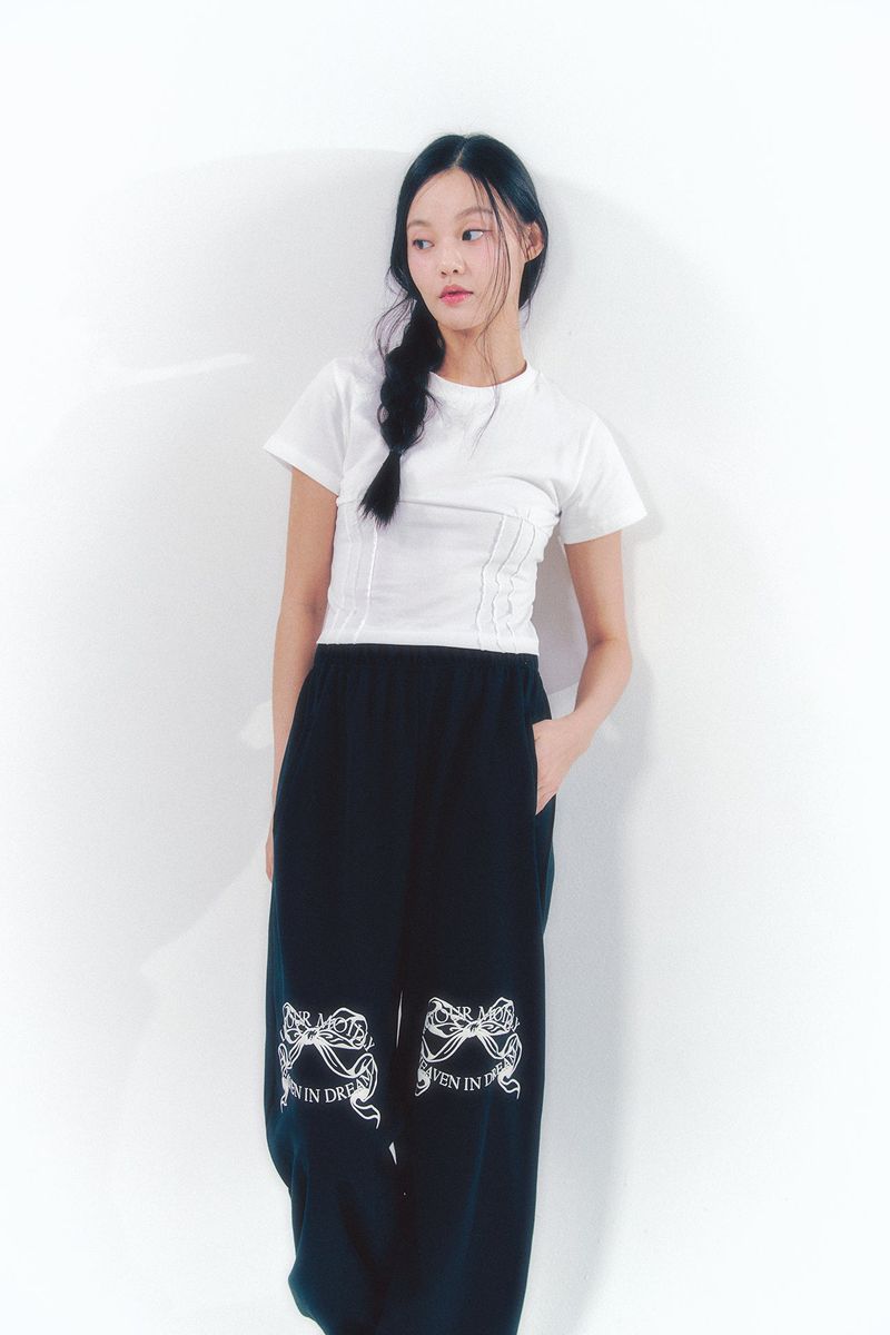 Knee Point Ribbon Jogger Pants Black
