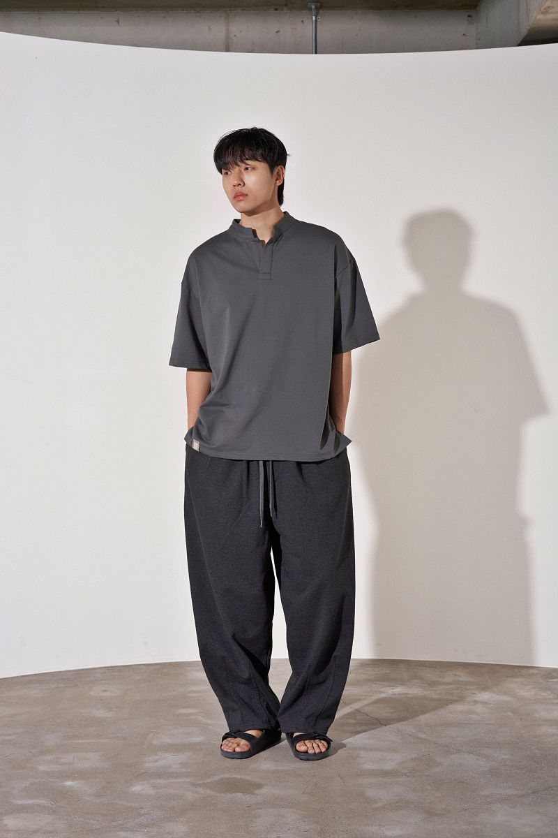 S-C OPEN HENLEY-NECK 1/2 TEE (Charcoal)