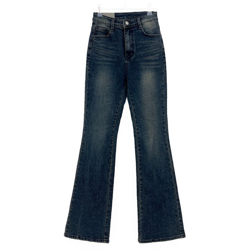 High waist light & deep blue washed bootcut long denim pants (2 colors)
