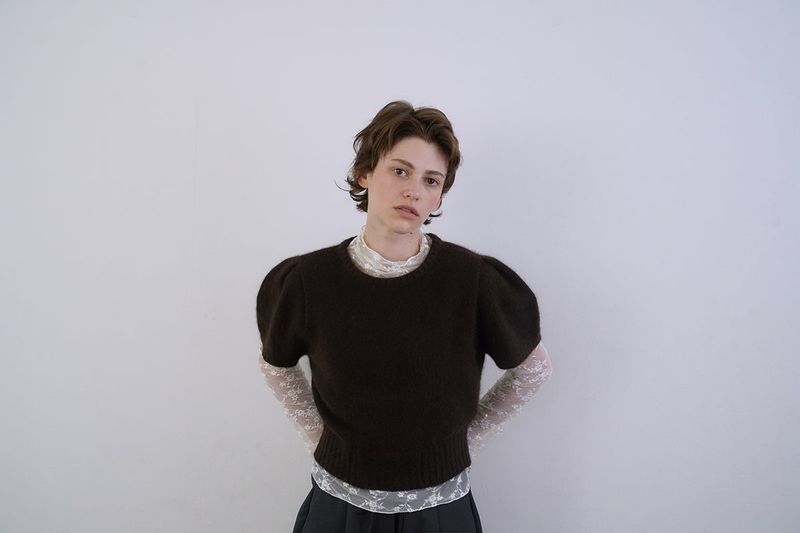 Puff raccoon half knit_brown