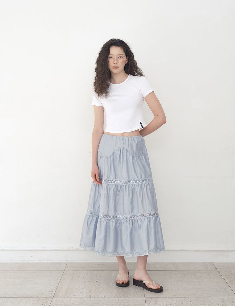 Floral Lace Tiered Skirt_Blue Grey