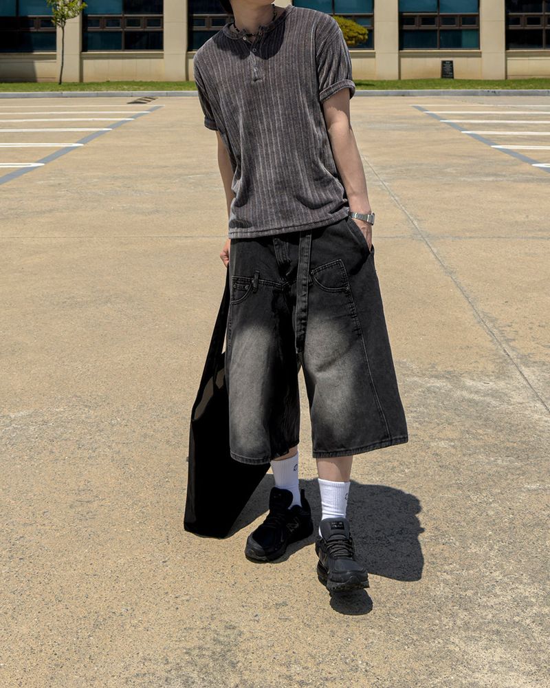 Beltic Asymmetric Pocket Bermuda Denim