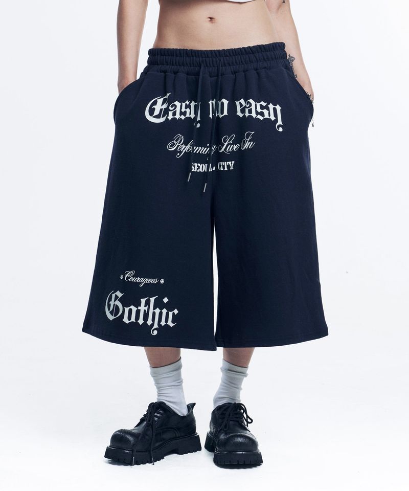 Gothic lettering Bermuda sweatpants - Navy