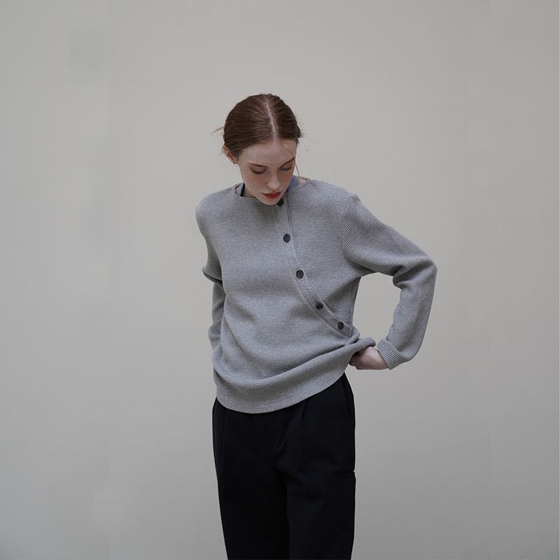 Gray Waffle Button Tee