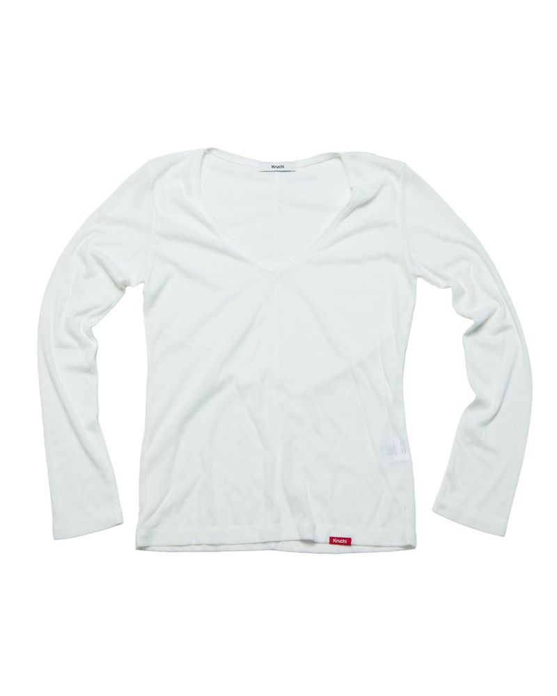 KRUCHI（クルチ）の「Vネックロングスリーブトップ (WHITE) ウィンメンズ（トップス）」