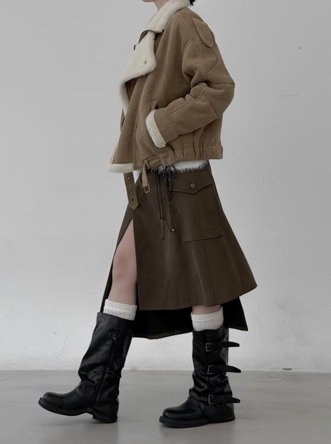 Suede Pocket Wrap Skirt