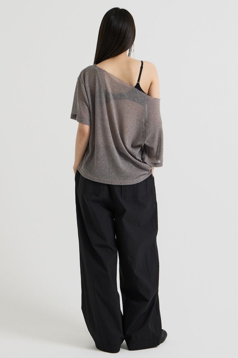 Knit one-shoulder t-shirt, Charcoal
