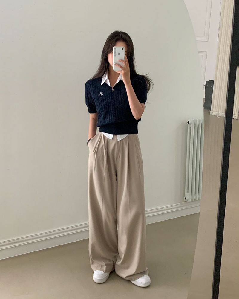 [Bellide made / Short, Long] Summer version two-pintuck wide slacks