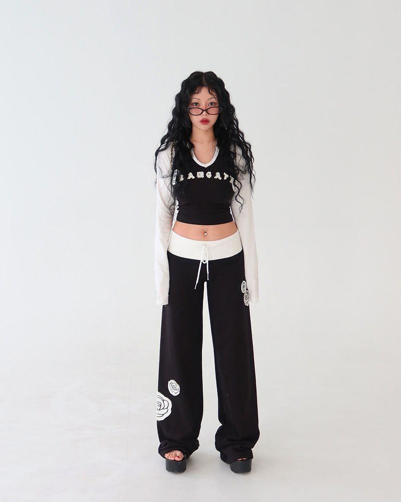 Rose Patch Color Raglan T-shirt