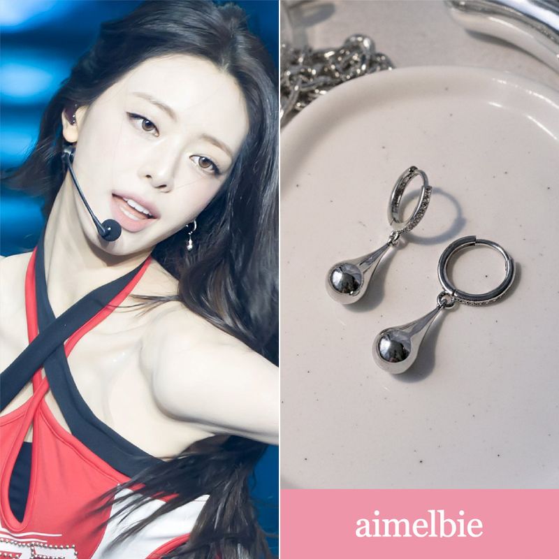 [ITZY Yuna Piercing] メタリックウォータードロップハギーズピアス